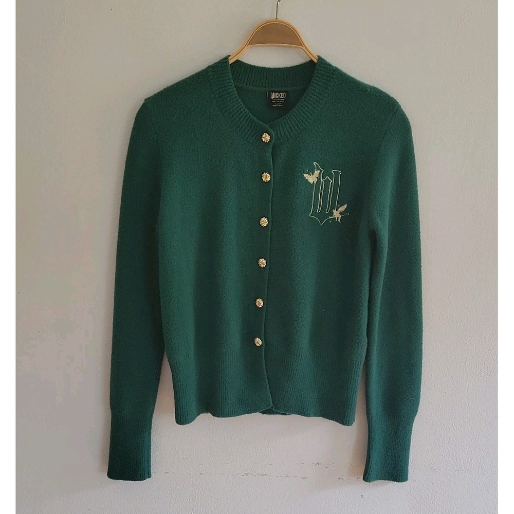 Wicked Paul Tazwell Cardigan‎ Sweater Small Emerald Green Embroidered Graphic